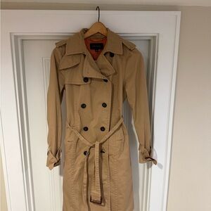 Ann Taylor Tan Trench Coat with Belted Waist and Epaulettes